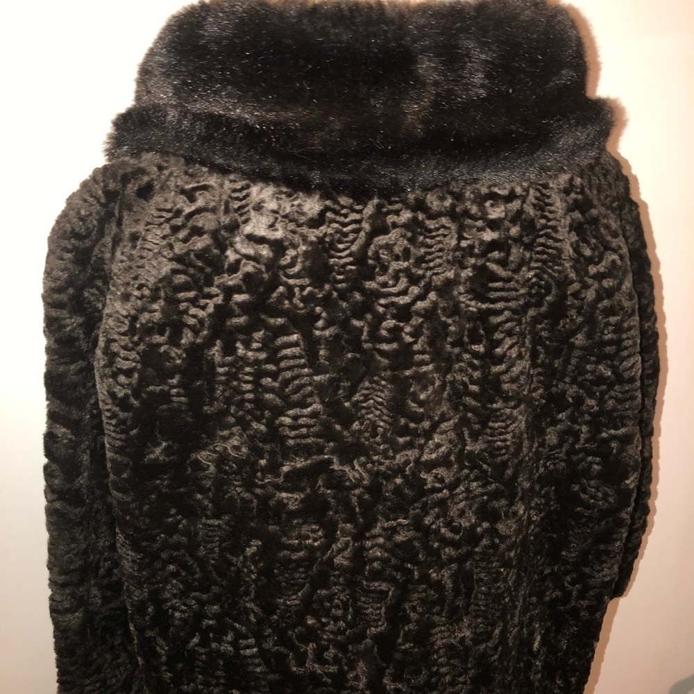 1960s Sheared Faux Fur Pea Coat Single Breasted 3 Button w Collar M/L Vintage - Picture 4 of 10